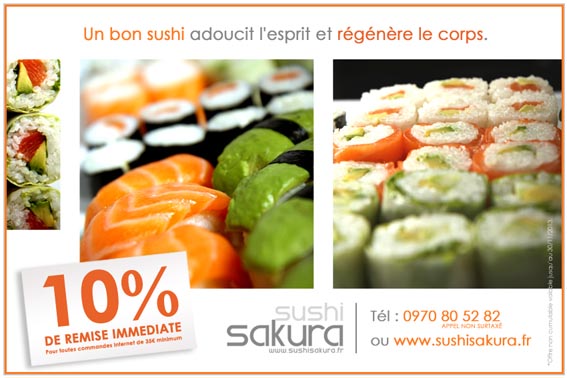 Remises pour les commandes INTERNET de Sushi Sakura