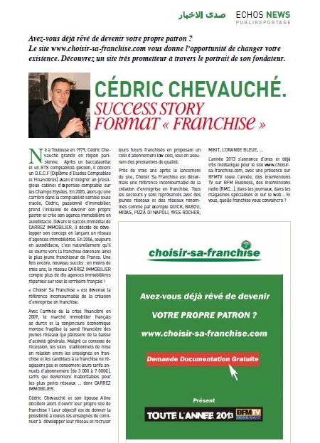 Article Les Echos d'Orient : Cédric Chevauché, success story format franchise