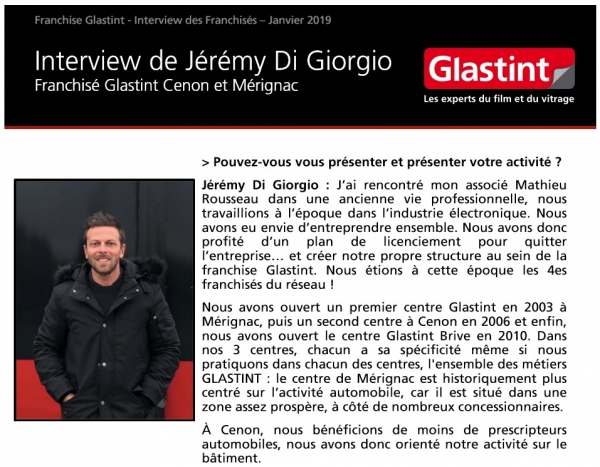 Interview de Jérémy Di Giorgio - Franchisé Glastint Cenon et Mérignac