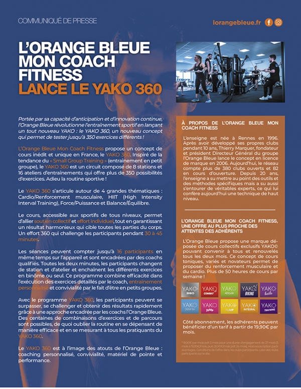 Franchise L'Orange Bleue qui lance un nouveau cours exclusif, le YAKO 360