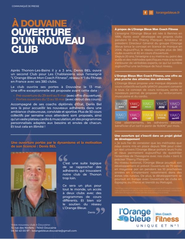 Franchise L'Orange Bleue : ouverture de sa nouvelle salle à DOUVAINE