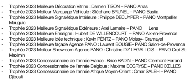 Franchise PANO, le réseau mondial spécialisé dans la communication visuelle a décerné ses Trophées 2023 !