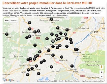 Réseau de franchise immobilier MDI - Géolocalisation