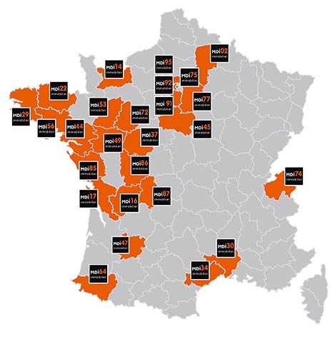 Réseau de franchise immobilier MDI - Implantations France