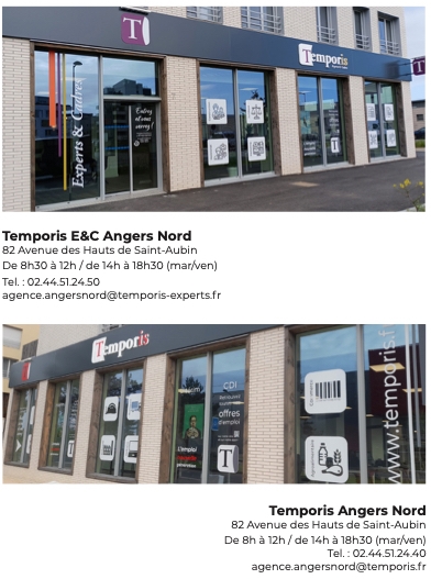Franchise Agence Temporis : ouverture de deux agences à Angers Nord, généraliste et Experts & Cadres !