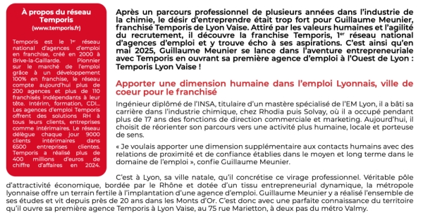Franchise Temporis : alerte emploi, une agence vient d’ouvrir à l’ouest de Lyon !