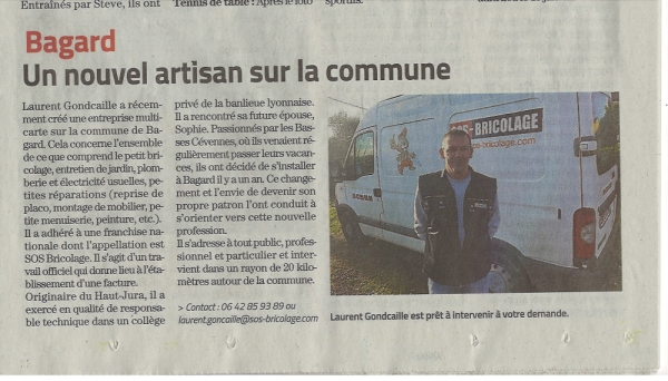 Franchise SOS Bricolage : nouvel article presse qui parle de l'intervenant du Gard