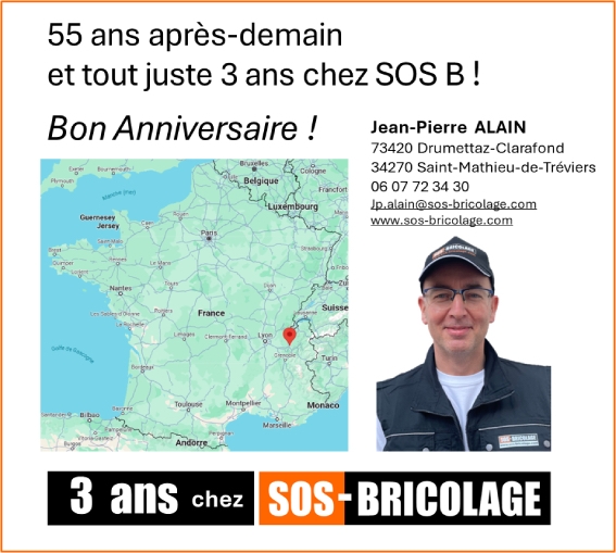Témoignage de Jean-Pierre Alain, intervenant franchisé SOS BRICOLAGE Drumettaz-Clarafond et Saint-Mathieu-de-Tréviers