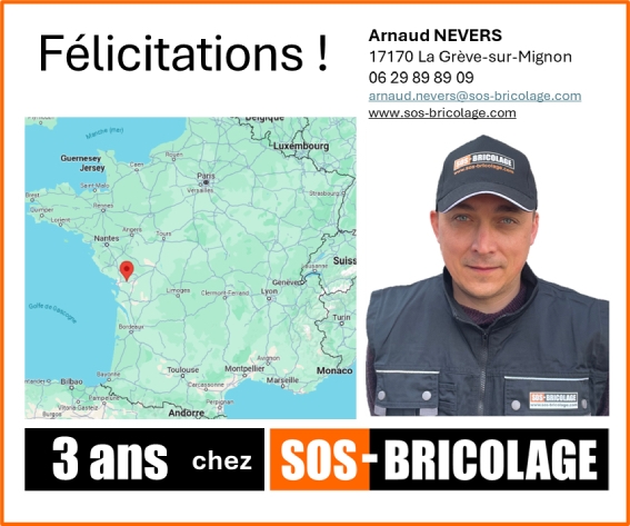 Témoignage d'Arnaud Nevers qui fête ses 3 ans au sein de la franchise SOS BRICOLAGE! 